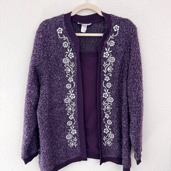 Cathy Daniels Womens Sweater Size 1X Rhinestone Embroider Floral Classic Purple - Picture 1 of 7